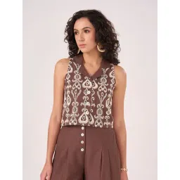 Akkriti By Pantaloons Brown Cotton Regular Fit Embroidered Top-picture-20
