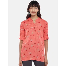AKKRITI BY PANTALOONS Coral Viscose Rayon Mandarin Collar Printed Tunic-picture-19