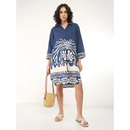 Akkriti By Pantaloons Deja Vu Blue Cotton Regular Fit Printed Casual Dress-picture-31