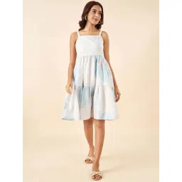 Akkriti by Pantaloons Dream Blue Linen Printed A-Line Dress-picture-13