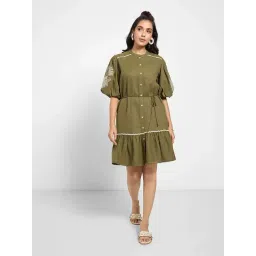 Akkriti by Pantaloons Ecru Olive Embroidered Casual Dress-picture-20