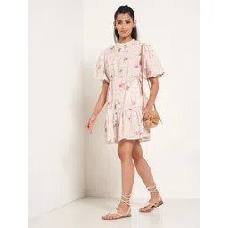 AKKRITI BY PANTALOONS Floral Print Flared Sleeve A-Line Dress-picture-40