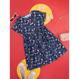 AKKRITI BY PANTALOONS Girl Floral Printed Cotton Tie Up Fit & Flare Dress-picture-32