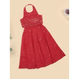 Akkriti by Pantaloons Girls Aurora Red Embellished Lehenga Set-picture-28