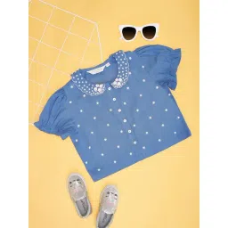 Akkriti by Pantaloons Girls Azure Blue Embroidery Top-picture-13