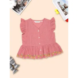 Akkriti by Pantaloons Girls Coral Pink Embroidery Top-picture-22
