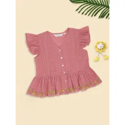 Akkriti by Pantaloons Girls Coral Pink Embroidery Top-picture-24