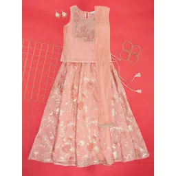 AKKRITI BY PANTALOONS Girls Embroider Sequined Ready to Wear Lehenga & Blouse With Dupatta-image-49