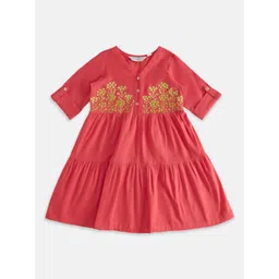 AKKRITI BY PANTALOONS Girls Embroidered Fit & Flare Cotton Tiered Dress-picture-23