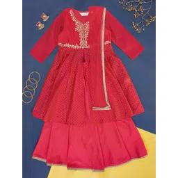AKKRITI BY PANTALOONS Girls Ethnic Motifs Embroidered Anarkali Kurta With Skirt & Dupatta-picture-26