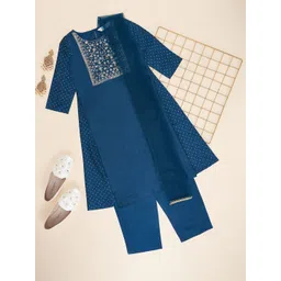 AKKRITI BY PANTALOONS Girls Floral Embroidered A-Line Kurta with Trousers & Dupatta-picture-34
