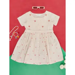 AKKRITI BY PANTALOONS Girls Floral Embroidered Cotton Fit & Flare Dress-picture-39