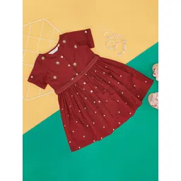 AKKRITI BY PANTALOONS Girls Floral Embroidered Fit and Flare Dress-picture-28