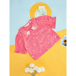 AKKRITI BY PANTALOONS Girls Floral Embroidered Peter Pan Collar Cotton Linen Top-picture-23