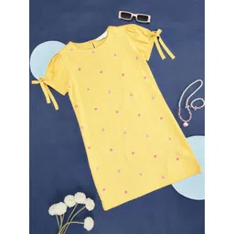 AKKRITI BY PANTALOONS Girls Floral Embroidered Puff Sleeves Cotton Linen T-shirt Dress-picture-27