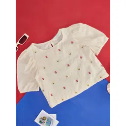AKKRITI BY PANTALOONS Girls Floral Embroidered Puff Sleeves Cotton Linen Top-picture-40