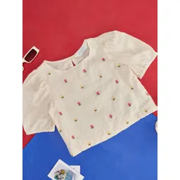 AKKRITI BY PANTALOONS Girls Floral Embroidered Puff Sleeves Cotton Linen Top-picture-36