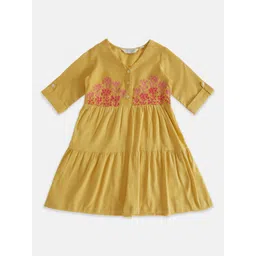 AKKRITI BY PANTALOONS Girls Floral Embroidered Tiered V-Neck Fit & Flare Cotton Dress-picture-24
