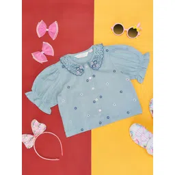 AKKRITI BY PANTALOONS Girls Floral Printed Peter Pan Collar Puff Sleeve Cotton Regular Top-picture-43