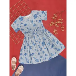 AKKRITI BY PANTALOONS Girls Floral Printed Tie-Ups detail Cotton Fit and Flare Dress-picture-42