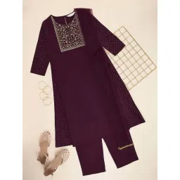 Akkriti by Pantaloons Girls Grape Wine Printed Kurta Sets-picture-18