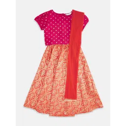 AKKRITI BY PANTALOONS Girls Orange & Pink Printed Ready to Wear Lehenga & Blouse With Dupatta-picture-47