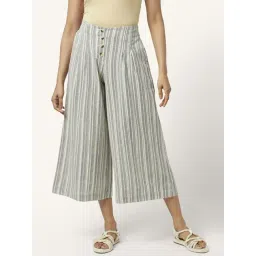 Akkriti by Pantaloons Grey & Beige Cotton Striped Culottes-picture-29