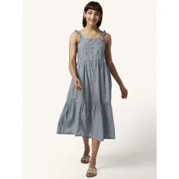 Akkriti by Pantaloons Indigo Blue Cotton Embroidered A-Line Dress-image-19