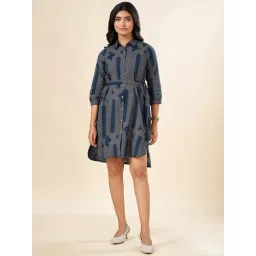 Akkriti by Pantaloons Indigo Blue Cotton Printed Shirt Dress-picture-24