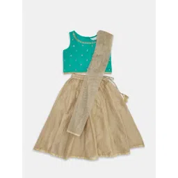 Akkriti by Pantaloons Kids Turquoise Blue & Gold Embroidered Lehenga Cholis-picture-32