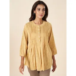 Akkriti by Pantaloons Mustard Cotton Self Pattern Tunic-picture-45