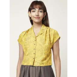 Akkriti by Pantaloons Mustard Floral Print Crop Shirt-picture-26
