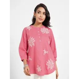 Akkriti By Pantaloons Pink Cotton Regular Fit Embroidered Tunic-picture-26