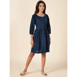 AKKRITI BY PANTALOONS Puff Sleeves Cotton Fit & Flare Dress-image-32