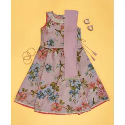Akkriti by Pantaloons Sleeveless Floral Printed Lehenga Set With Dupatta - Pink-picture-13