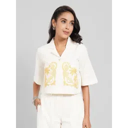 Akkriti By Pantaloons Snow White Cotton Regular Fit Embroidered Shirt-picture-38