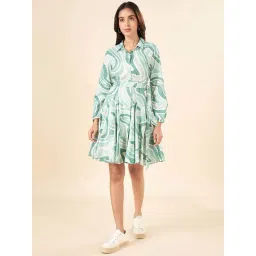 Akkriti by Pantaloons White & Blue Cotton Printed Shirt Dress-picture-25