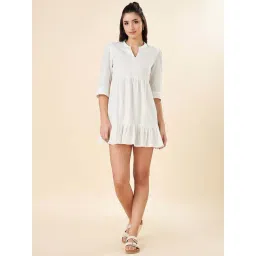 Akkriti by Pantaloons White Cotton Plain Shift Dress-picture-48