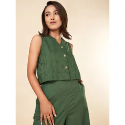 AKKRITI BY PANTALOONS Women Embroidered Cotton V-neck Top-image-43