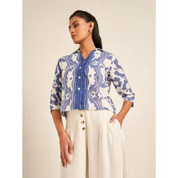 AKKRITI BY PANTALOONS Women Ethnic Motifs Printed Cuffed Sleeves Cotton Shirt Style Top-picture-14