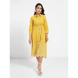 AKKRITI BY PANTALOONS Women Floral Embroidered Shirt Midi Dress-image-48