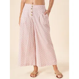 AKKRITI BY PANTALOONS Women Geometric Printed Flared Cotton Parallel Trousers-picture-39