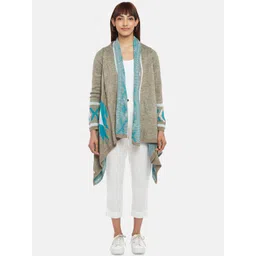 AKKRITI BY PANTALOONS Women Geometric Woven Design Open Front Longline Shrug-picture-11