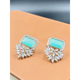 AKLINA Rhodium-Plated American Diamond Studded Square Shaped Studs-picture-10