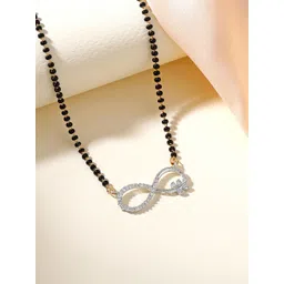 AKLINA Silver-Plated Artificial Stones Studded And Beaded Mangalsutra With Earrings-picture-32