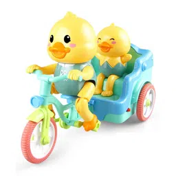 AKN TOYS Cute Funny Ducks on Tricycle Rickshaw with Music and Lights Bump N go action Funny Duck Vehicle for Kid- Multicolor-image-16