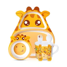 AKN TOYS Giraffe Bamboo Dinner Set For  Baby Feeding Animal Shape Reusable Enjoy Pasta Noodle Bowl Soup Ice Cream (COLOR MAY VARY)-picture-26