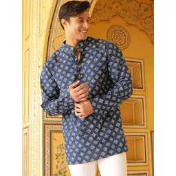 AKS Mandarin Collar Ethnic Motifs Printed Cotton Kurta-picture-11