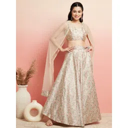 AKS Couture Floral Printed Ready to Wear Lehenga & Blouse With Cape Dupatta-picture-38