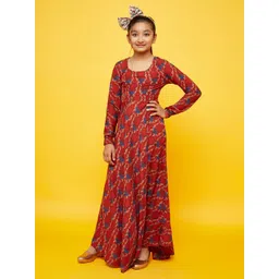 Aks Kids Girls Abstract Printed Long sleeves Maxi Dress-picture-17
